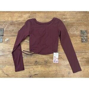 HALARA Long Sleeve Backless Cut Out Tie Crop Top, Size S, Fig Color